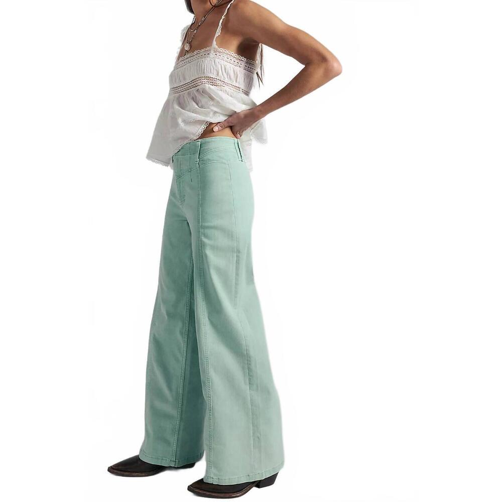 NEW FREE PEOPLE libre wide-leg jeans in cameo green - Picture 3 of 5